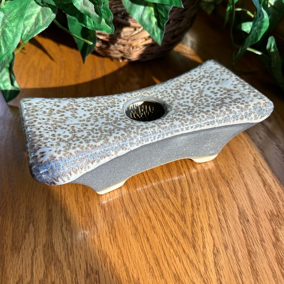 Ikebana Japanese Floral Arrangement Pottery Vase w Flower Frog Coyote Roadhouse - Picture 9 of 9